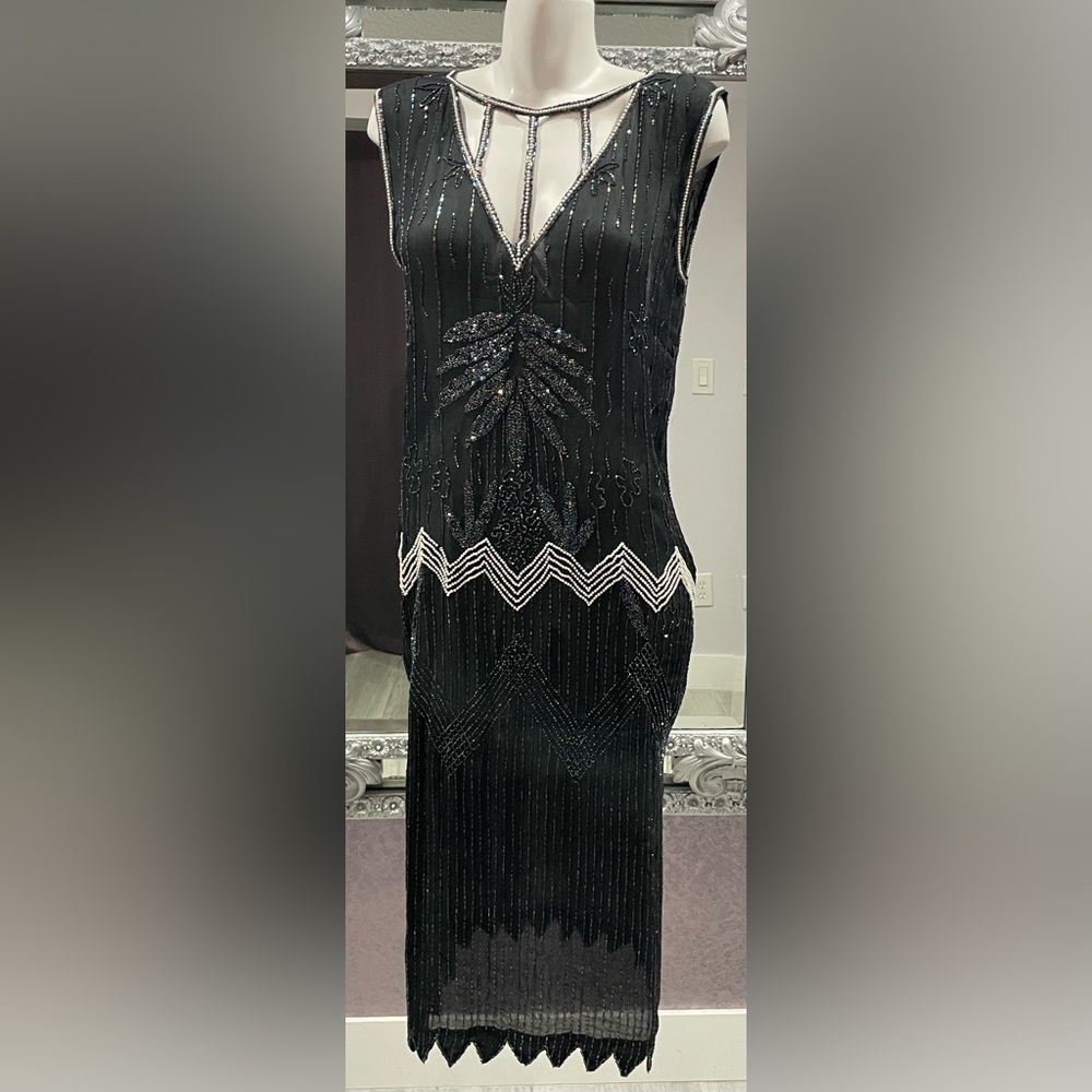 Vintage Silk Beaded Art-Deco Flapper Dress